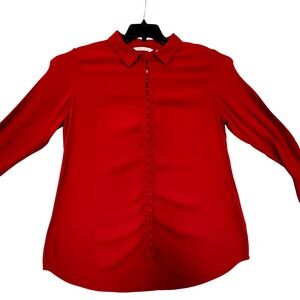 Soft Surroundings Red Ruched Button Front
Long Sleeve Collared Shirt Womens PXL